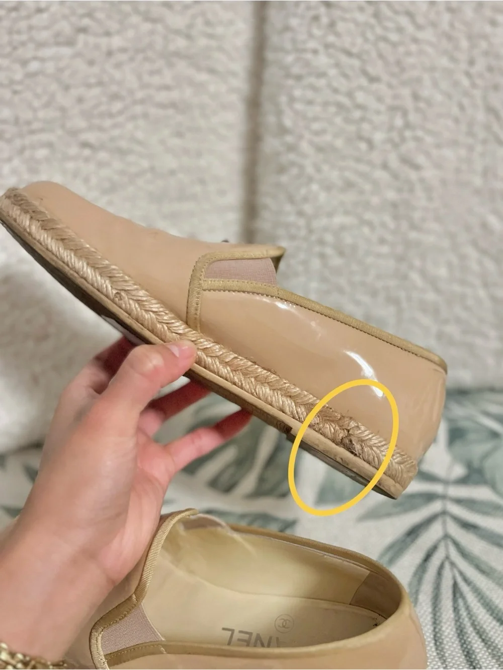 CHANEL Beige Patent Leather CC Logo Jute Espadrille Loafer Flats EU 35.5 US 5.5